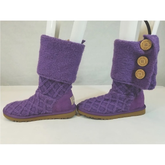 UGG Women's Lattice Cardy 3066 Purple Round Toe Knee High Snow Boots Size 5 - Picture 2 of 6